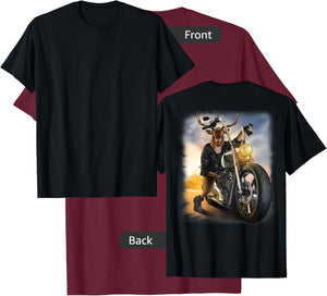 Deer Riding Classic Motorcycle at Sunset T-Shirt - T-Shirt | Maroon