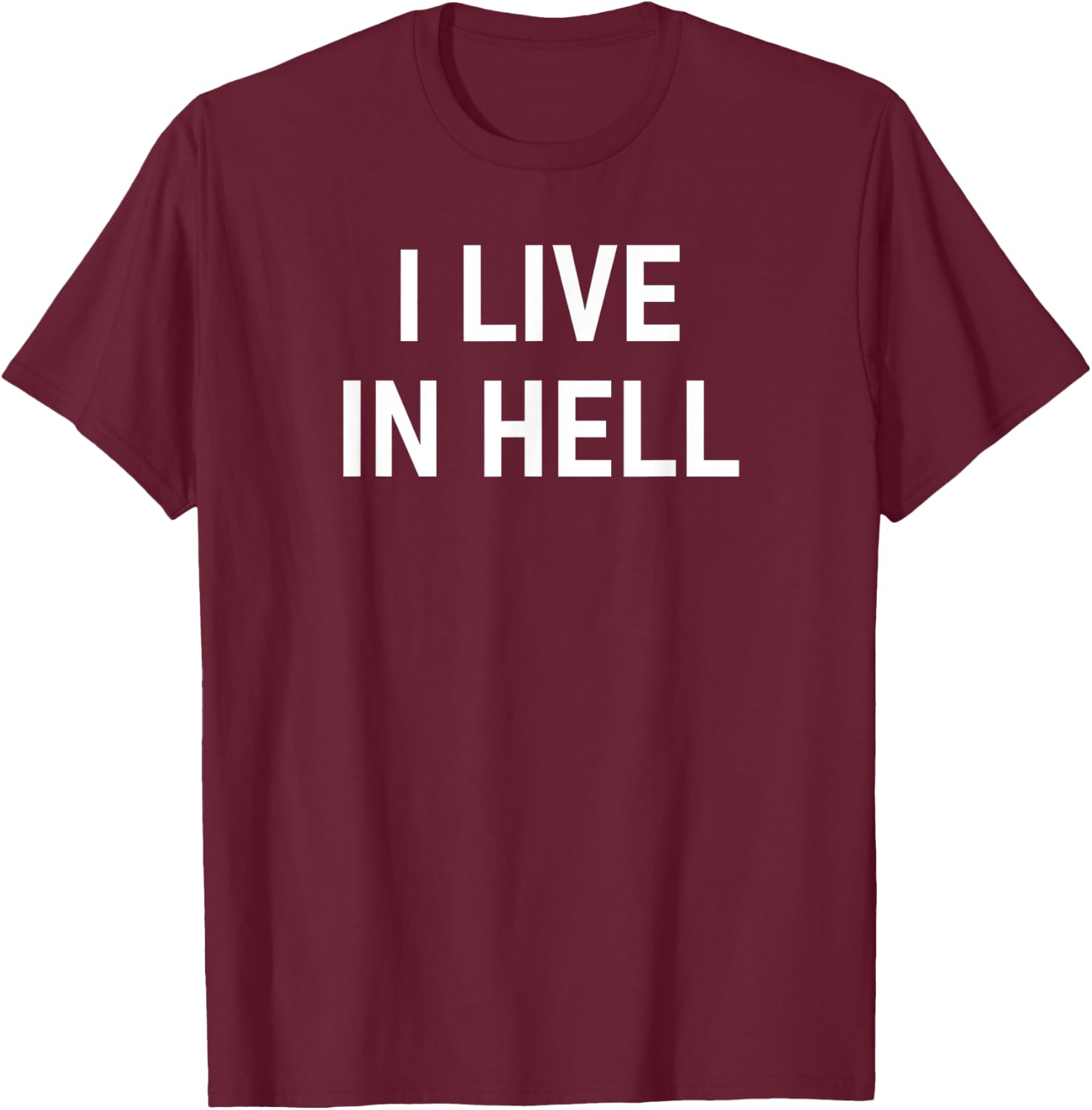 I Live In Hell, Funny, Sarcastic, Jokes, Family T-Shirt - T-Shirt | Maroon