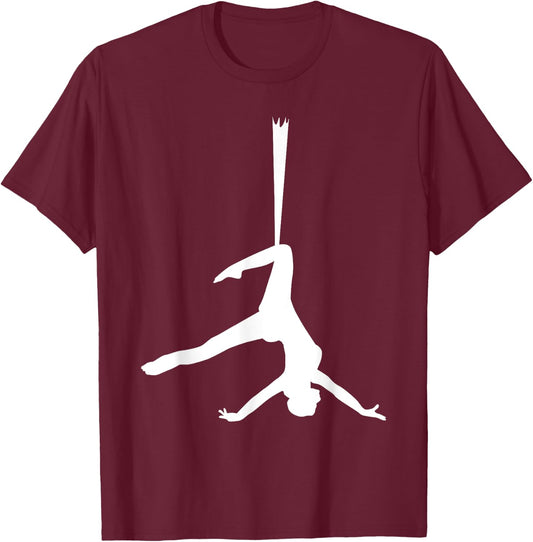 Silhouette Aerial Dance Ribbon Silk Dancer Yoga Dancing Fans T-Shirt - T-Shirt | Maroon
