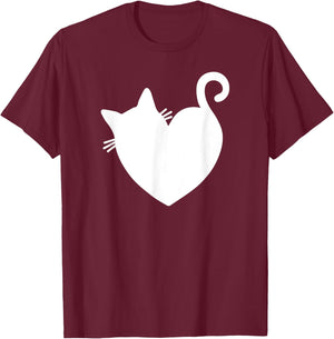 Cat Heart Graphic Women Present Valentines Day Kitty T-Shirt - T-Shirt | Maroon