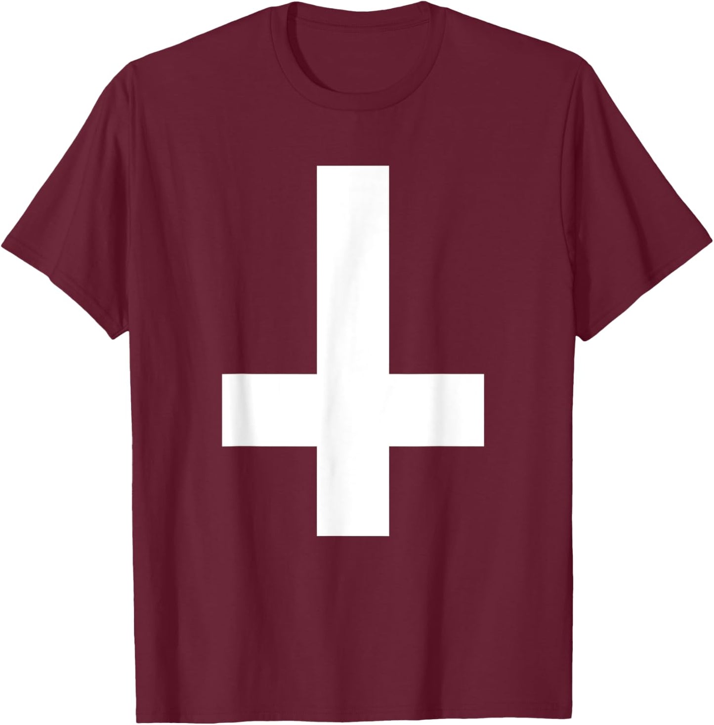 Inverted Cross Upside Down Cross T-Shirt - T-Shirt | Maroon