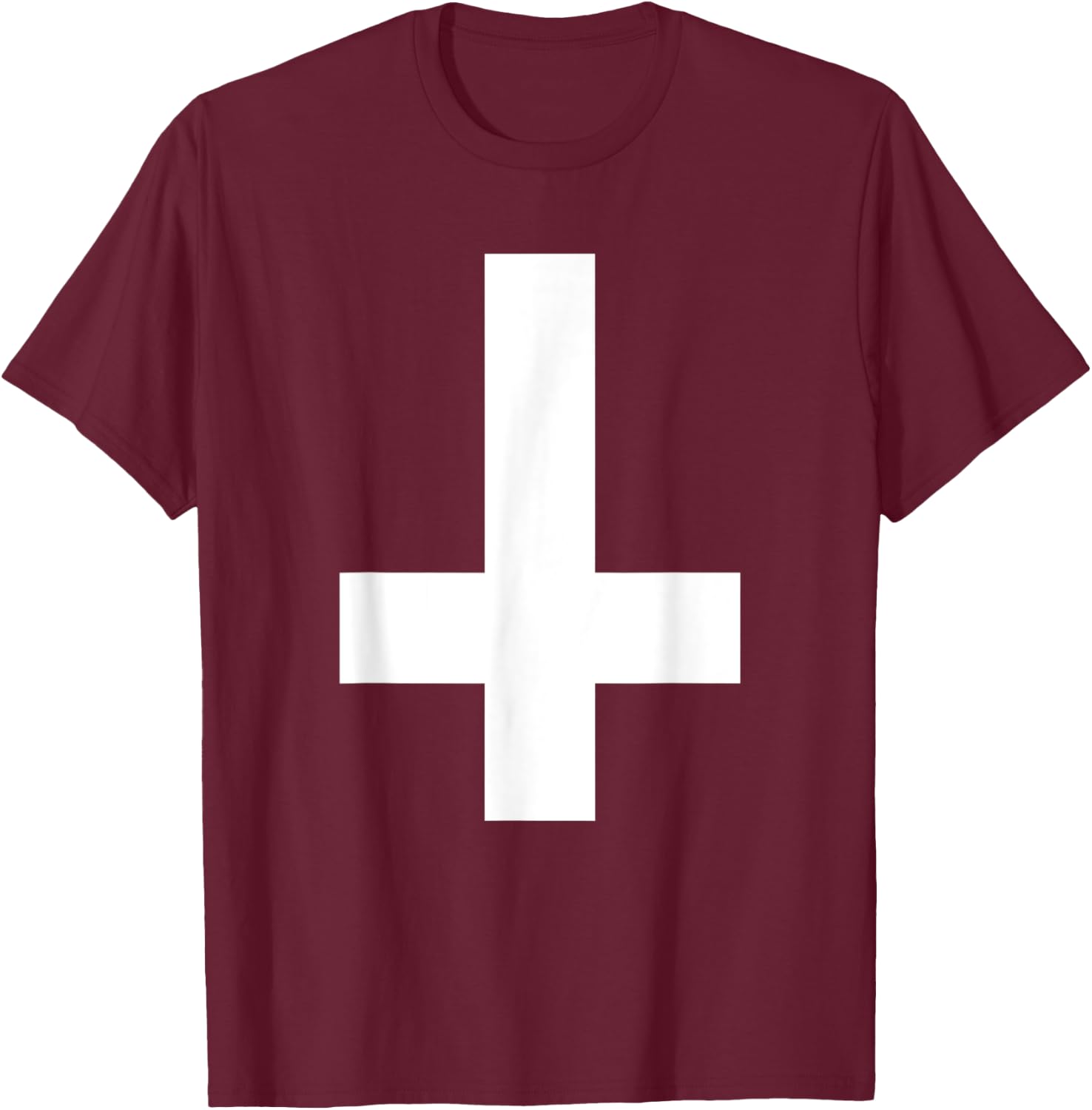 Inverted Cross Upside Down Cross T-Shirt - T-Shirt | Maroon
