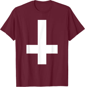 Inverted Cross Upside Down Cross T-Shirt - T-Shirt | Maroon