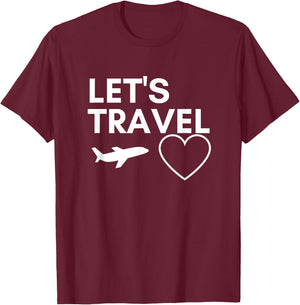 Funny Travel Lets Travel Quote Cute Airplane Vacation T-Shirt - T-Shirt | Maroon