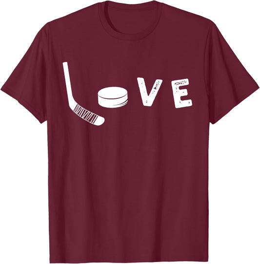Love Ice Hockey , Valentine's Day Gift Hockey Lover T-Shirt - T-Shirt | Maroon