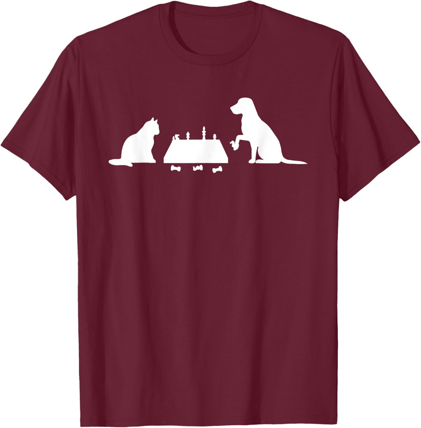 Chess Cat and Dog Game Chessboard Chess Tournament T-Shirt - T-Shirt | Maroon