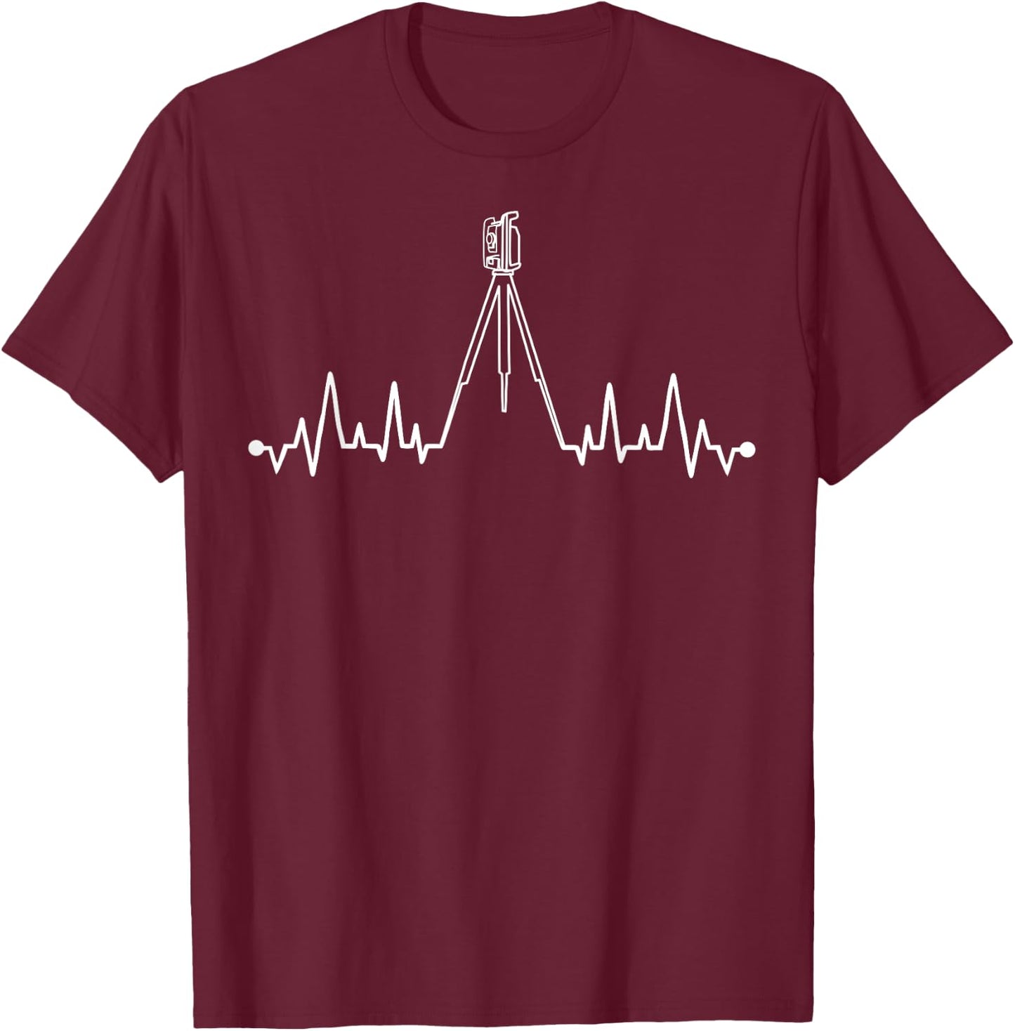 Funny Land Surveyor Gift Cool Surveying Tripod Heartbeat T-Shirt - T-Shirt | Maroon