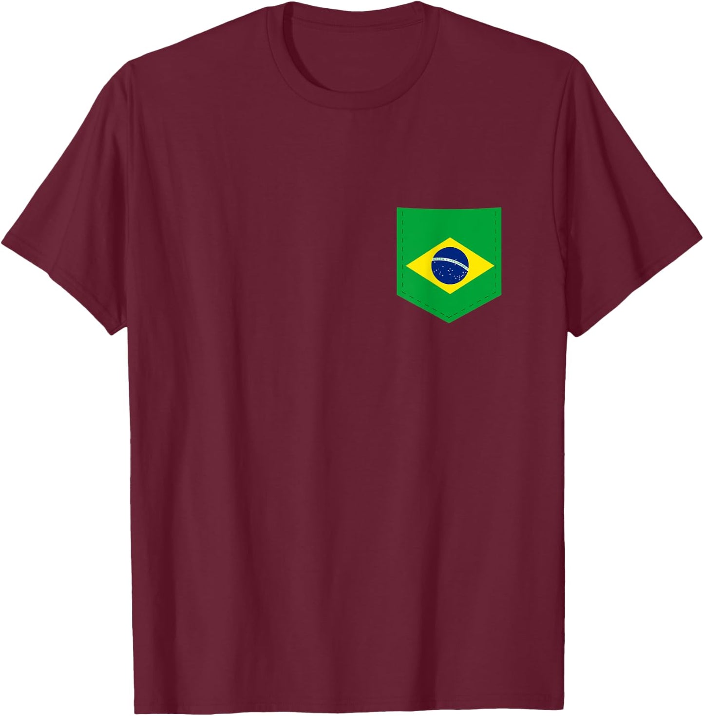 Brazil Flag with Printed Brazilian Flag Pocket T-Shirt - T-Shirt | Maroon