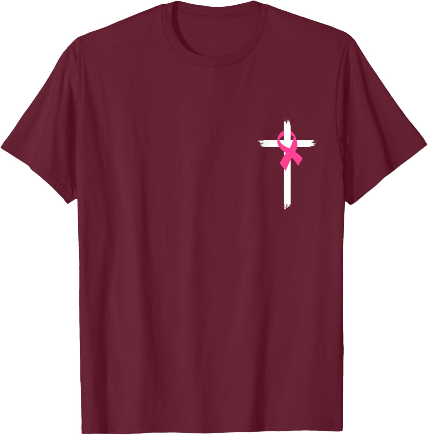 Christian Jesus Cross Pink Ribbon Breast Cancer Awareness T-Shirt - T-Shirt | Maroon