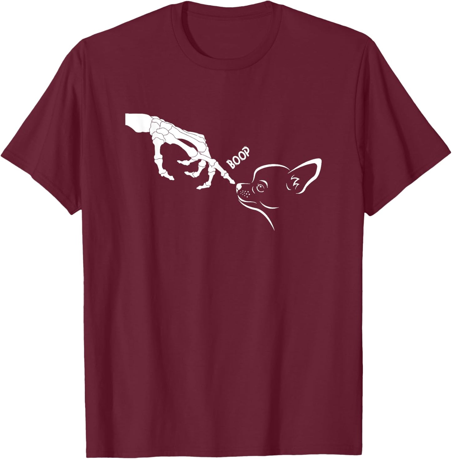 Dog Scary Skeleton Hand Boop Spooky Halloween Chihuahua T-Shirt - T-Shirt | Maroon