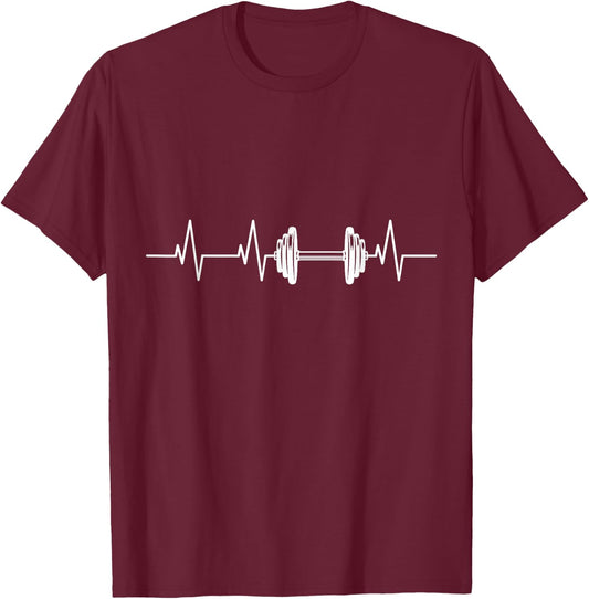 Fitness Heartbeat Dumbbell Heartline Bodybuilding T-Shirt - T-Shirt | Maroon
