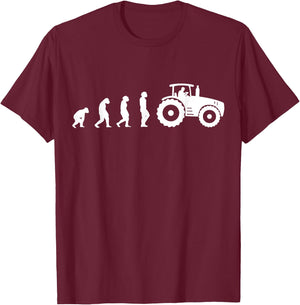 Evolution of the Farmer Funny Tractor Farming Gift T-Shirt - T-Shirt | Maroon