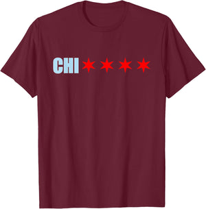 Chicago Chi With 4 Red 6 Cornered Stars Of The Chicago Flag T-Shirt - T-Shirt | Maroon