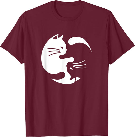 Cute Yin & Yang Cats Yoga Peace Lover Cat Lover Graphic T-Shirt - T-Shirt | Maroon