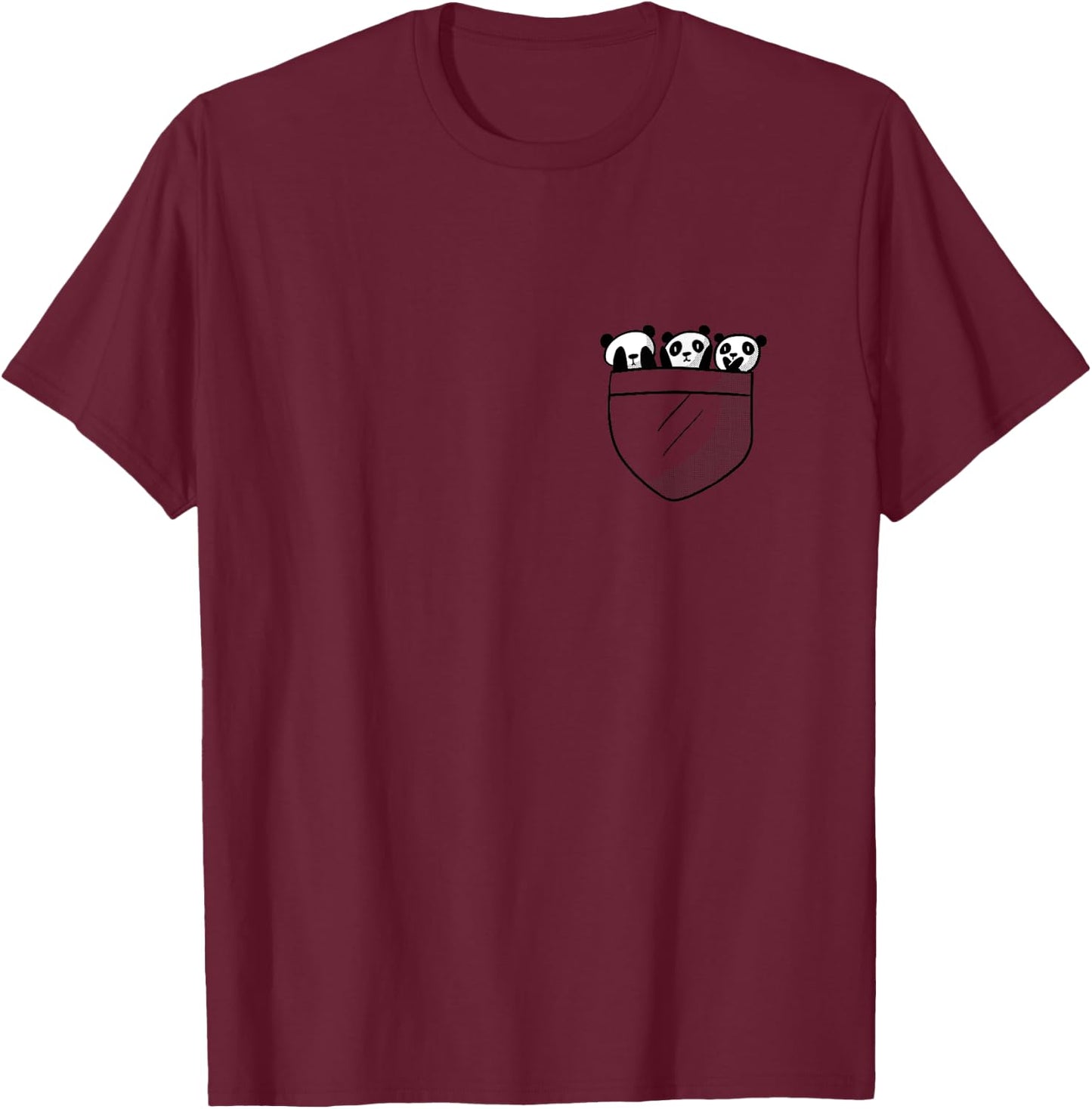 Panda in the chest pocket, Kawaii baby panda T-Shirt - T-Shirt | Maroon