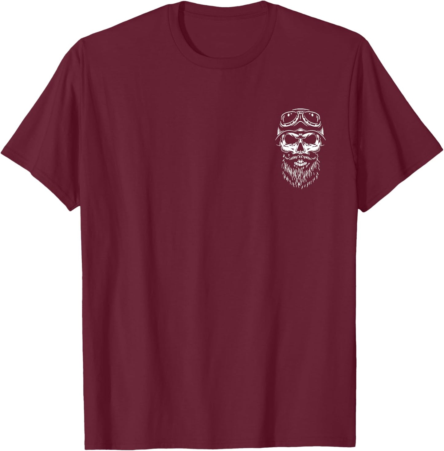Forever Two Wheels Biker Skull with Beard Motorcycle Design T-Shirt - T-Shirt | Maroon
