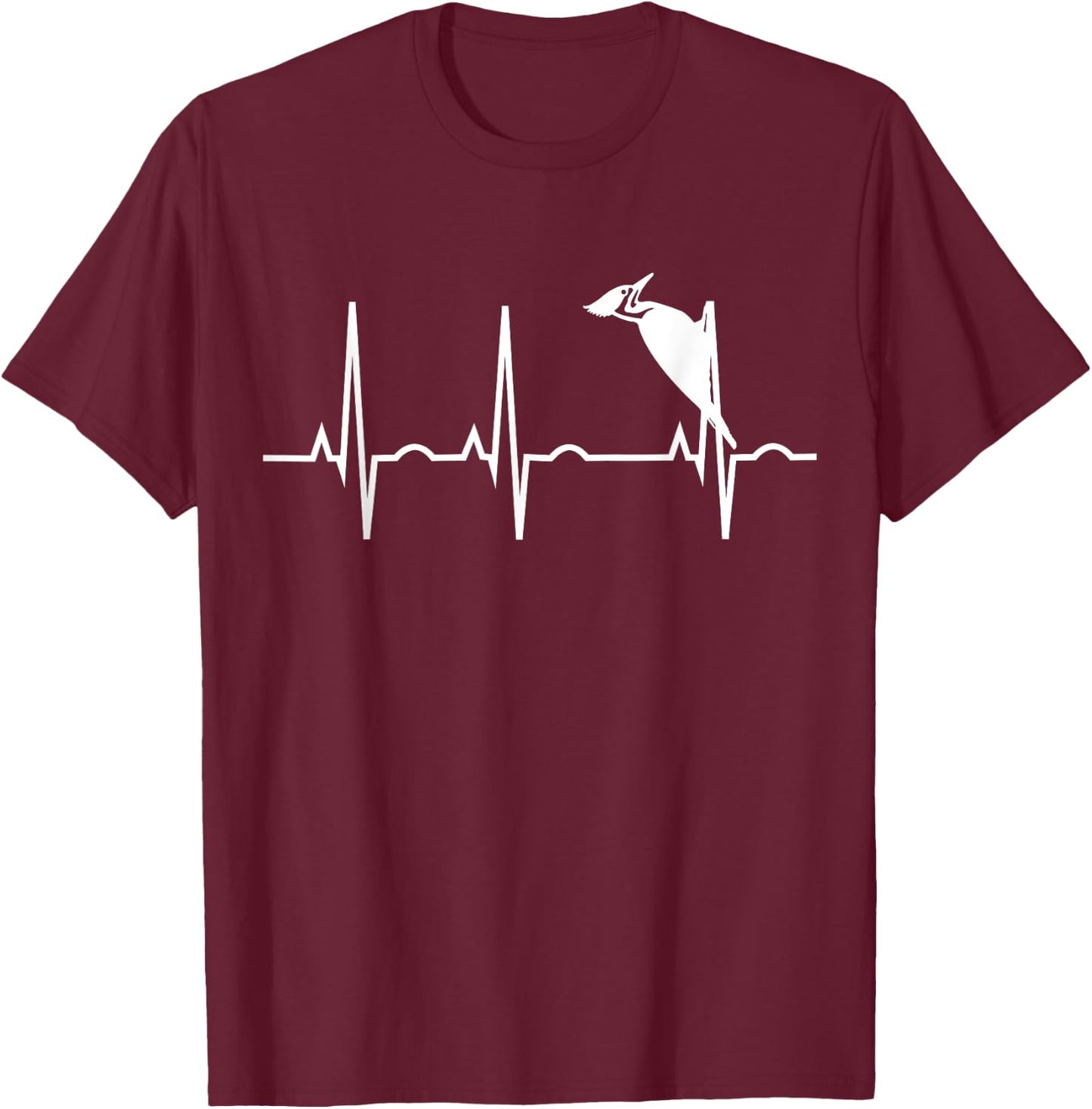 Pileated Woodpecker Shirt - Bird Lover Heartbeat Gift T-Shirt - T-Shirt | Maroon