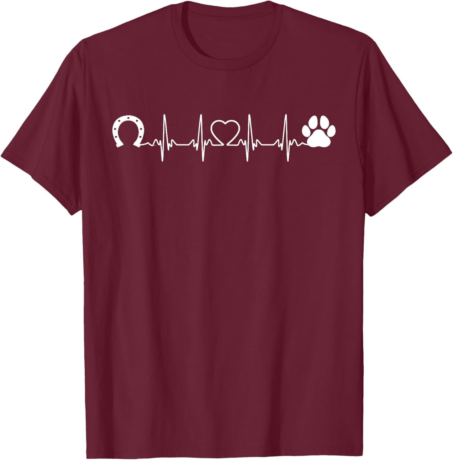 Horseshoe Cat Dog Paw Print Heartbeat Horseback Riding Men Women T-Shirt - T-Shirt | Maroon