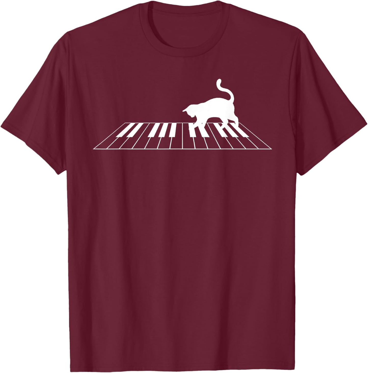 Funny Piano Keys Gift Men Women Cute Cat On Piano Keyboard T-Shirt - T-Shirt | Maroon