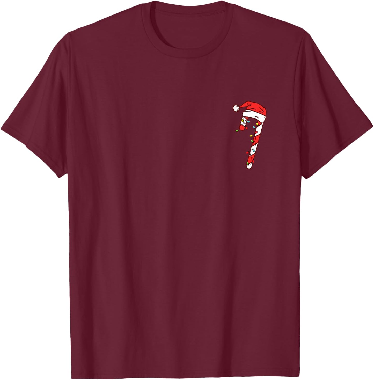 Pocket Candy Cane Santa Hat Christmas Funny Lights T-Shirt - T-Shirt | Maroon