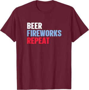 Beer Fireworks Repeat Star Funny July 4th Fireworks T-Shirt - T-Shirt | Maroon