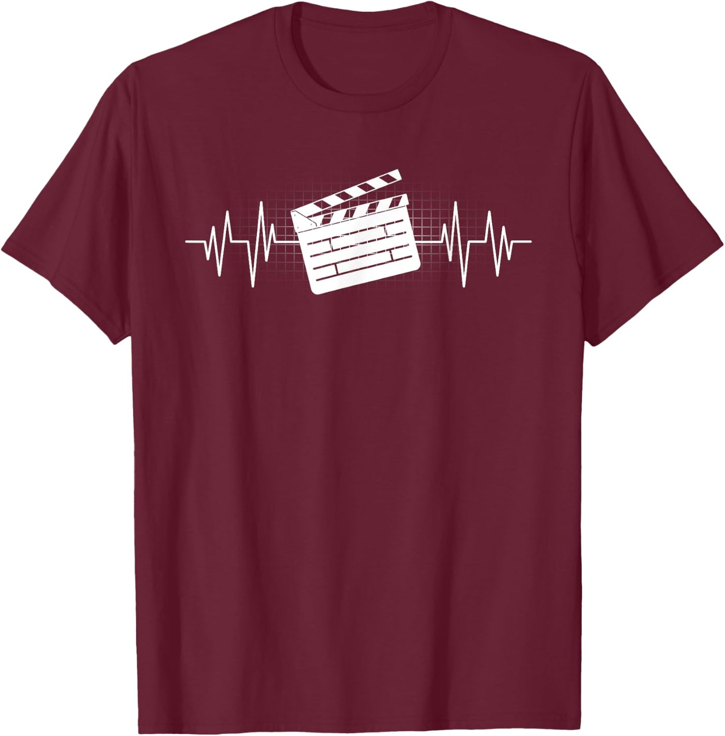 Clapperboard Heartbeat Funny EKG Filmmaker Film Lover Gift T-Shirt - T-Shirt | Maroon