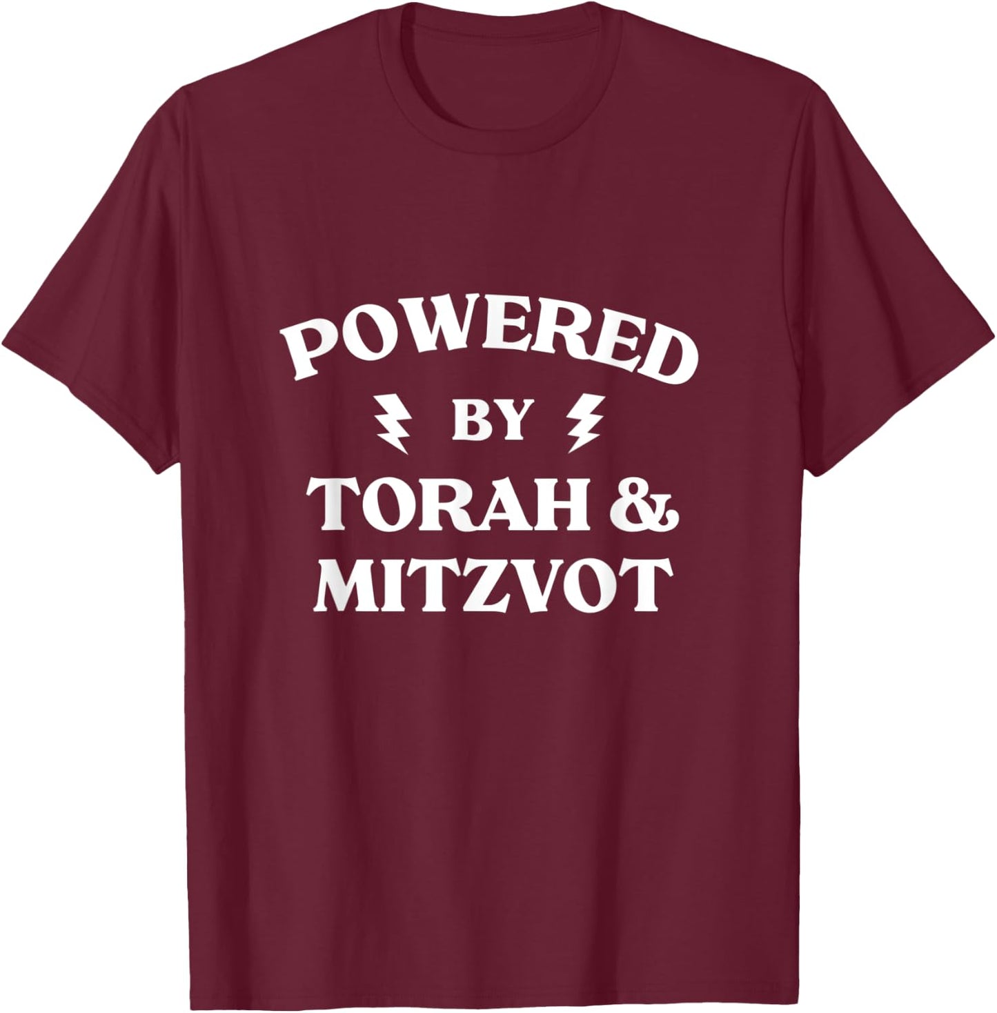 Powered By Torah And Mitzvot Jewish Camp Bar Mitzvah Hebrew T-Shirt - T-Shirt | Maroon