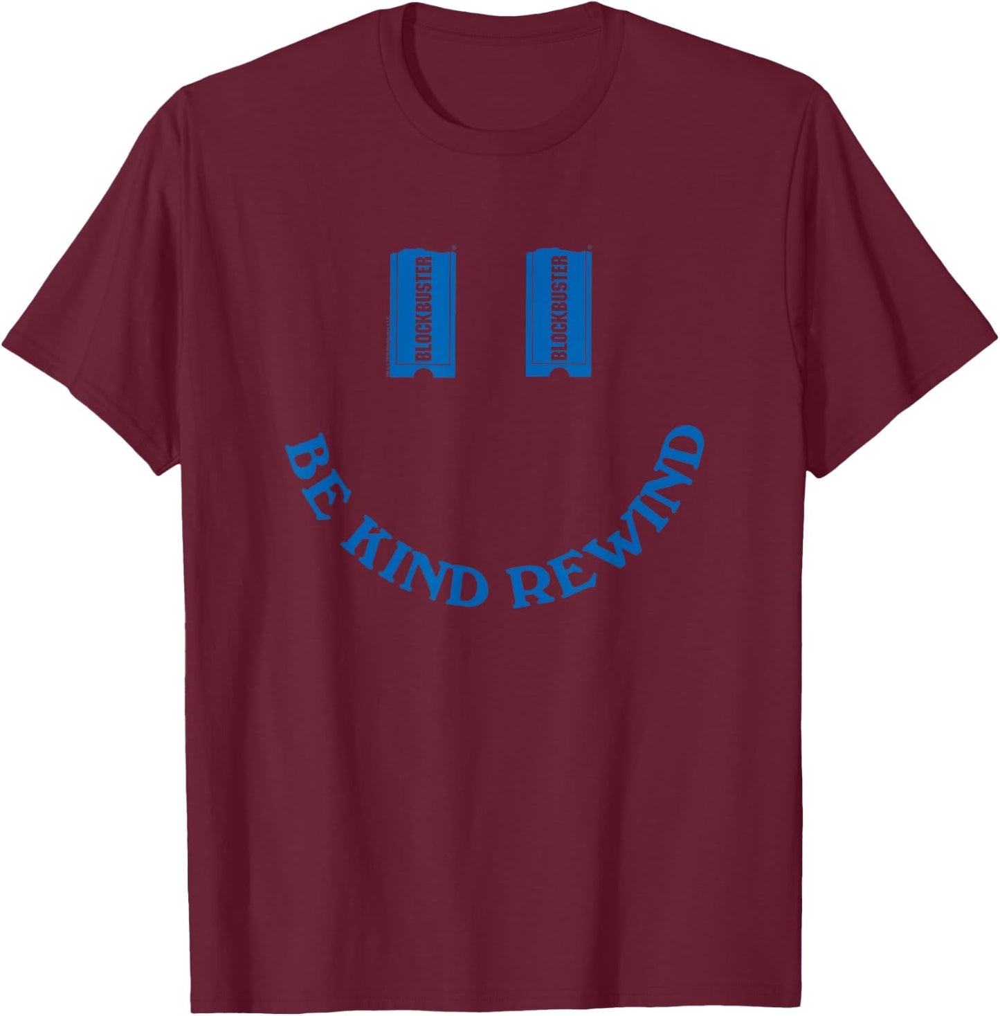 Blockbuster Be Kind Smiley Face with Logo Retro T-Shirt - T-Shirt | Maroon
