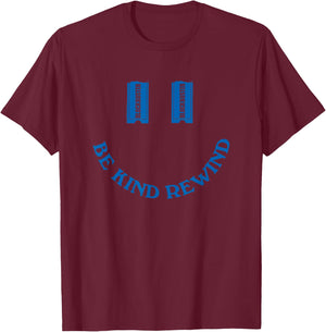 Blockbuster Be Kind Smiley Face with Logo Retro T-Shirt - T-Shirt | Maroon