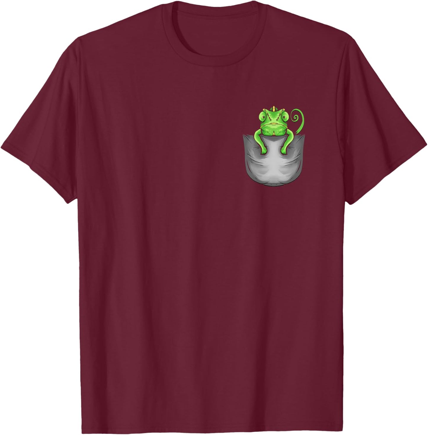 Chameleon Lizard Designs Co -Adults Black Cartoon Chameleon T-Shirt - T-Shirt | Maroon