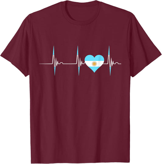 Argentina Heart Argentinian Heartbeat EKG Pulse Argentine T-Shirt - T-Shirt | Maroon