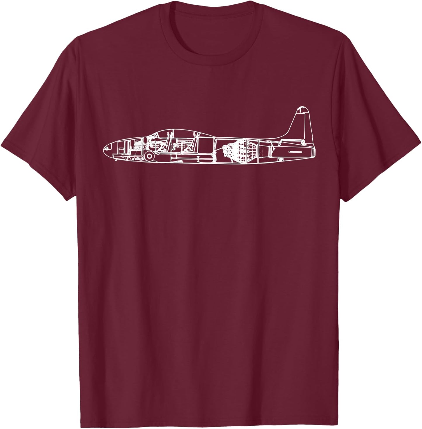 T-33 Plane Warbird Blueprint Schematics Diagram T-Shirt - T-Shirt | Maroon