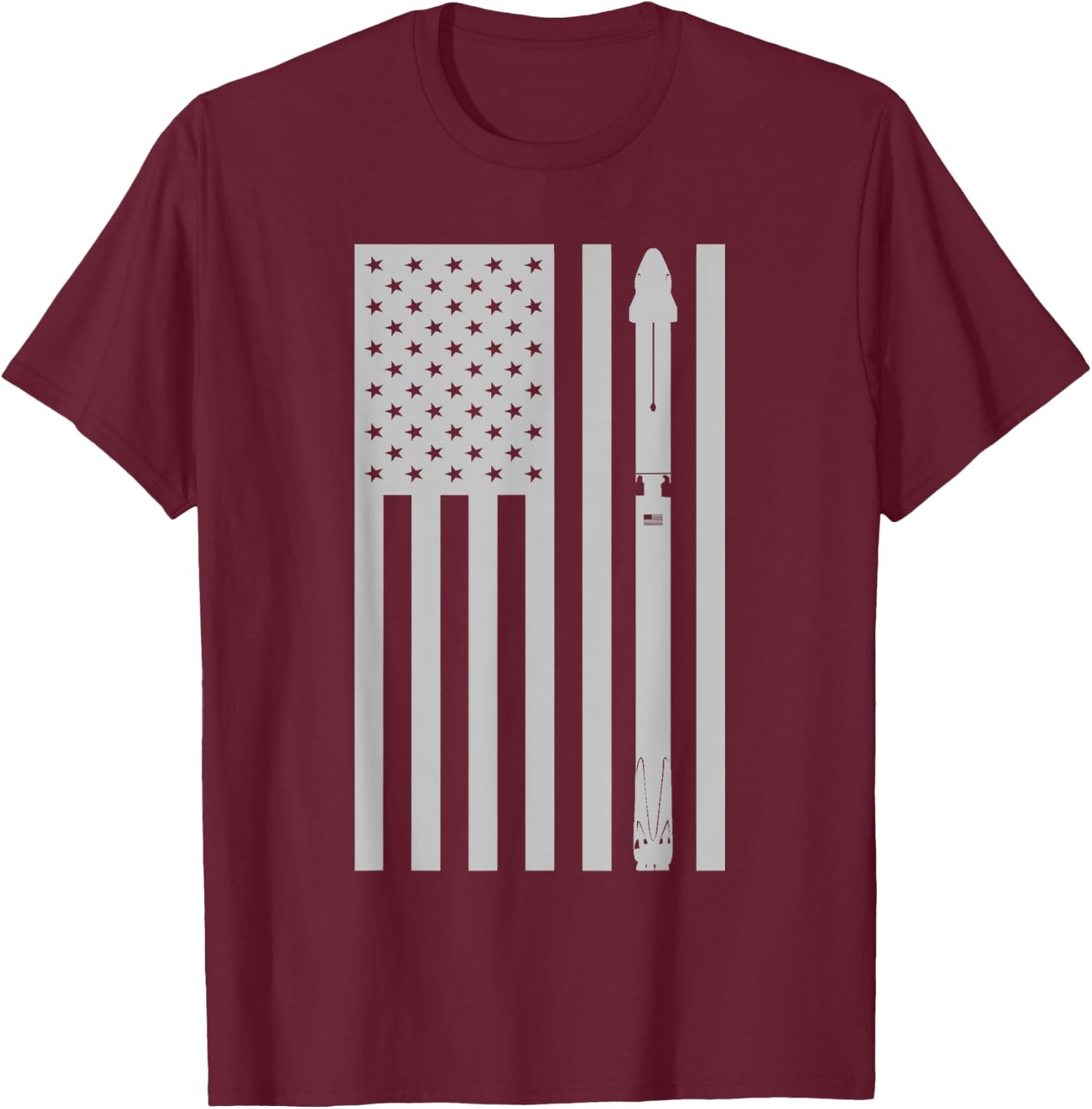 Falcon 9 Rocket with Dragon Crew Capsule Vintage Flag Design T-Shirt - T-Shirt | Maroon