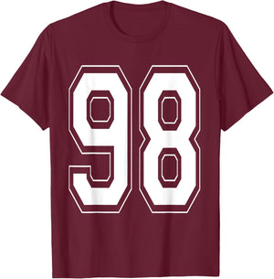 Number 98 Baseball Football Soccer Numbered Jersey T-Shirt - T-Shirt | Maroon