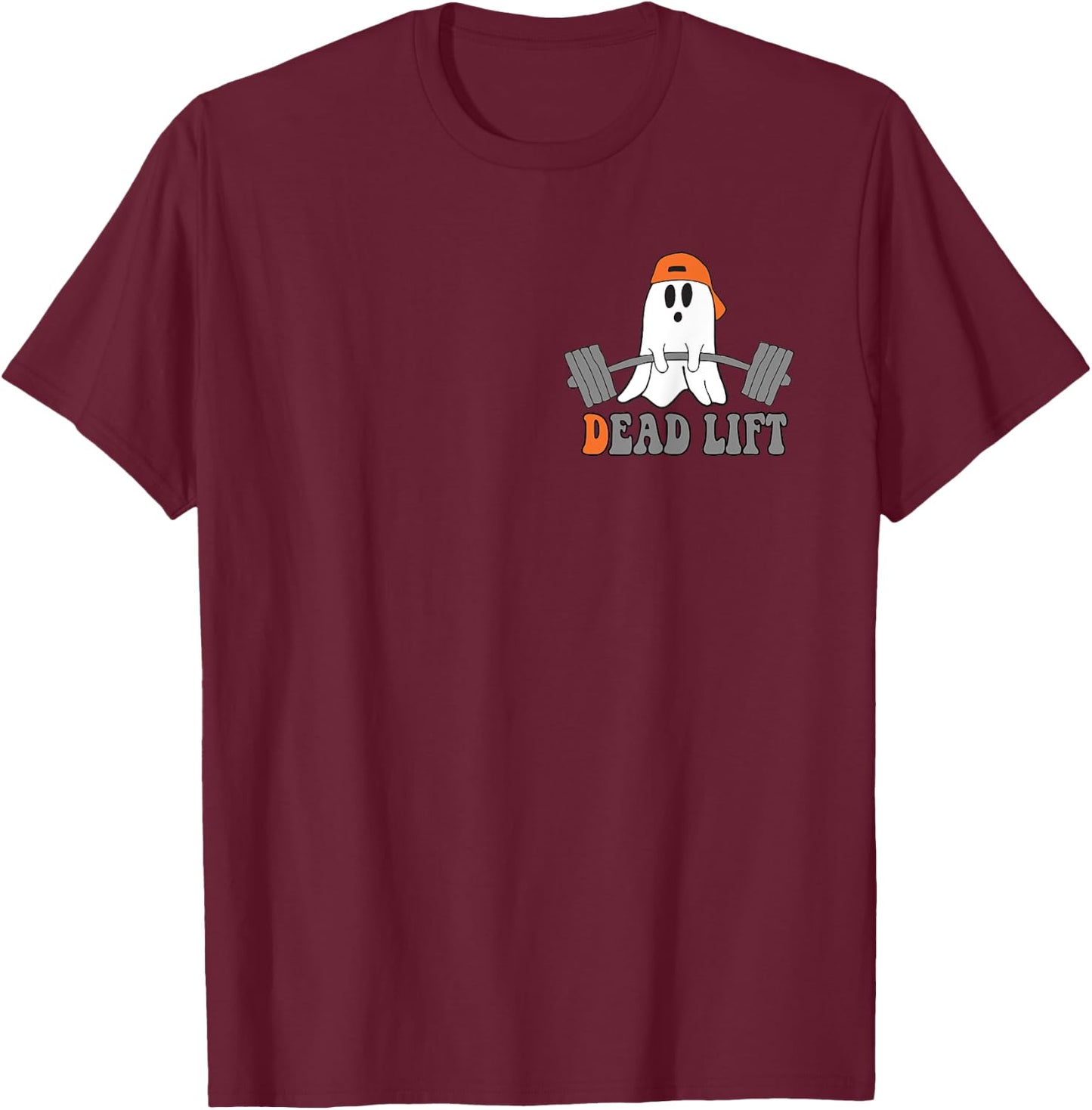 Ghost Dead Lift Halloween, Funny Ghost Gym Graphic Pocket T-Shirt - T-Shirt | Maroon