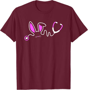 Stethoscope Easter Bunny T Shirt Nurse Doctor Egg Ears Funny T-Shirt - T-Shirt | Maroon