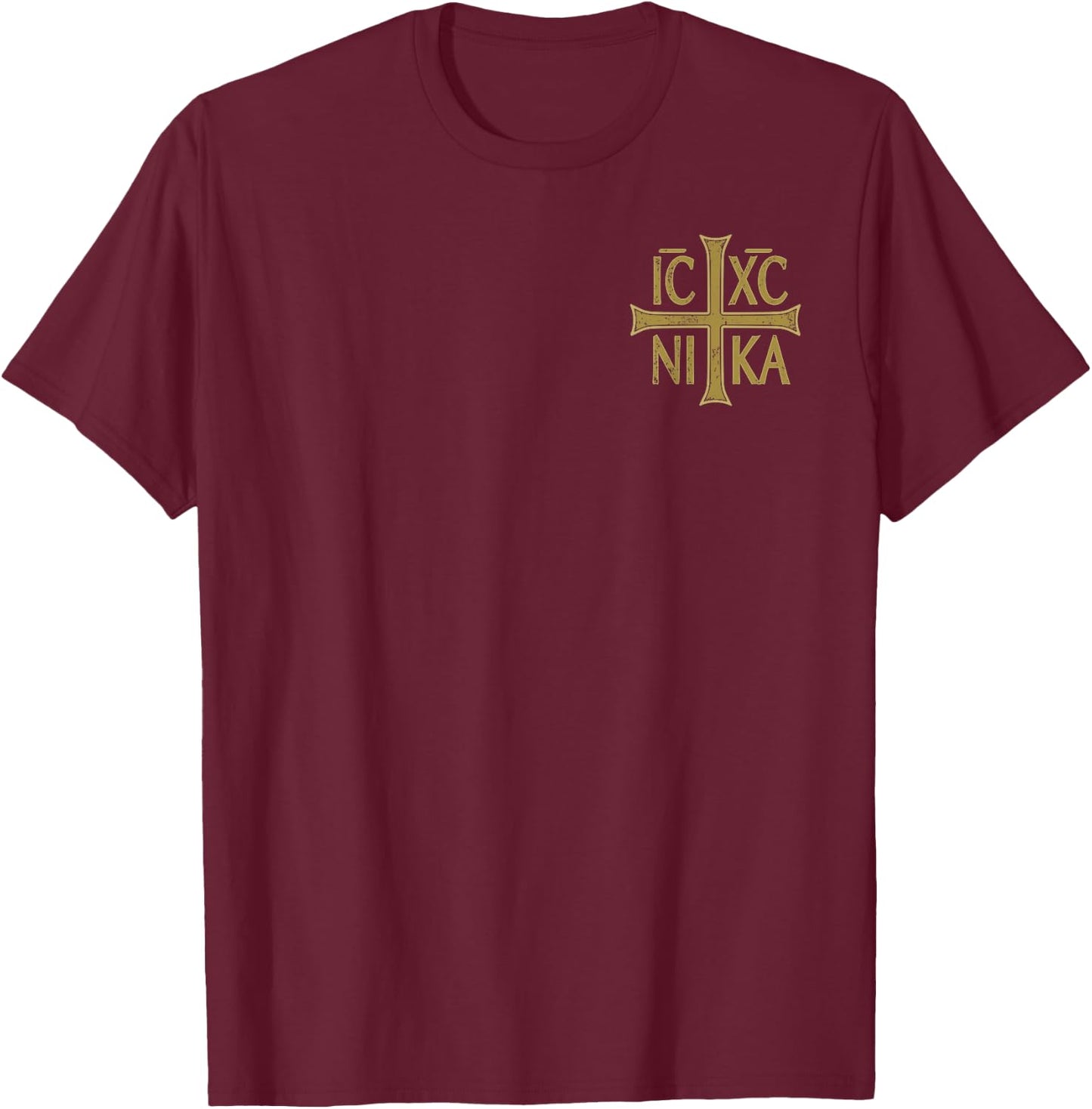 ICXC NIKA Christogram Cross Orthodox Christian Discreet T-Shirt - T-Shirt | Maroon