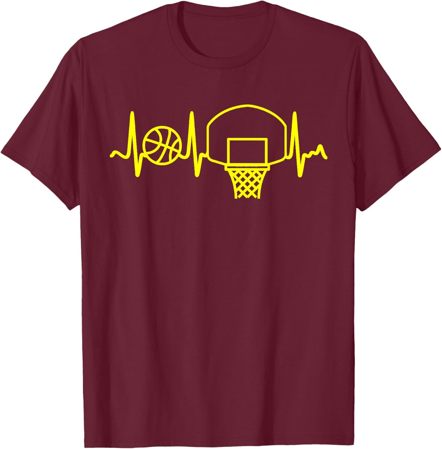 Yellow Heartbeat Basketball Backboard and Hoop T-Shirt - T-Shirt | Maroon