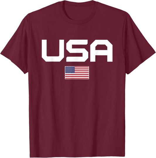 American Flag Cool Patriotic Men Women 4th of July USA Flag T-Shirt - T-Shirt | Maroon