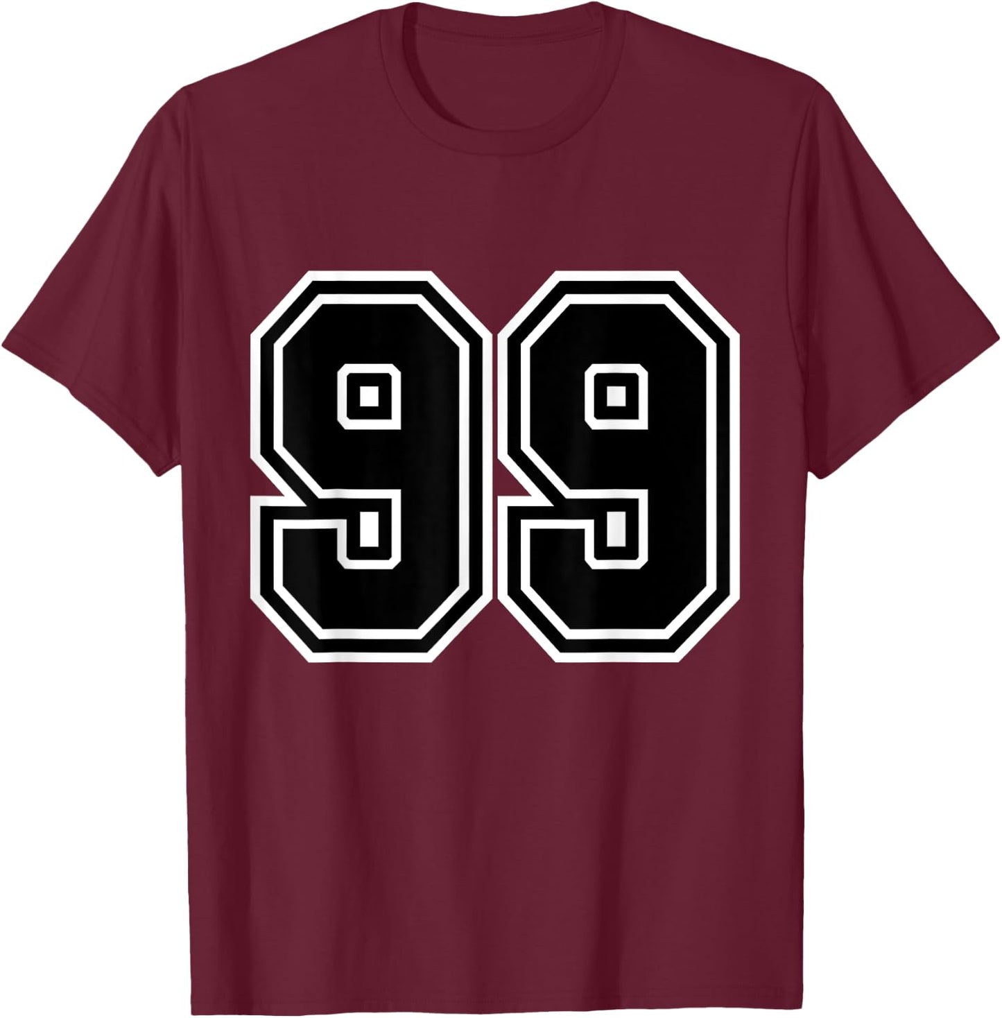 Number #99 Black Varsity Number T-Shirt - T-Shirt | Maroon