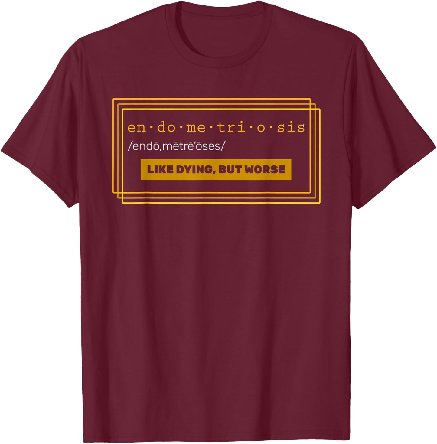 Endometriosis Awareness Yellow Ribbon Uterus Endometrium T-Shirt - T-Shirt | Maroon