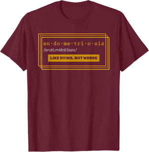 Endometriosis Awareness Yellow Ribbon Uterus Endometrium T-Shirt - T-Shirt | Maroon