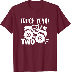 2nd Birthday Truck Yeah I'm Two, Funny Joke, Family T-Shirt - T-Shirt | Maroon