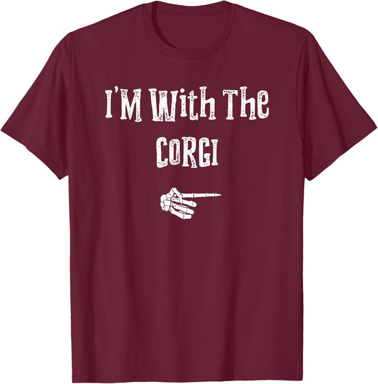I'm With Corgi Dog Halloween Costume Funny Couples Matching T-Shirt - T-Shirt | Maroon