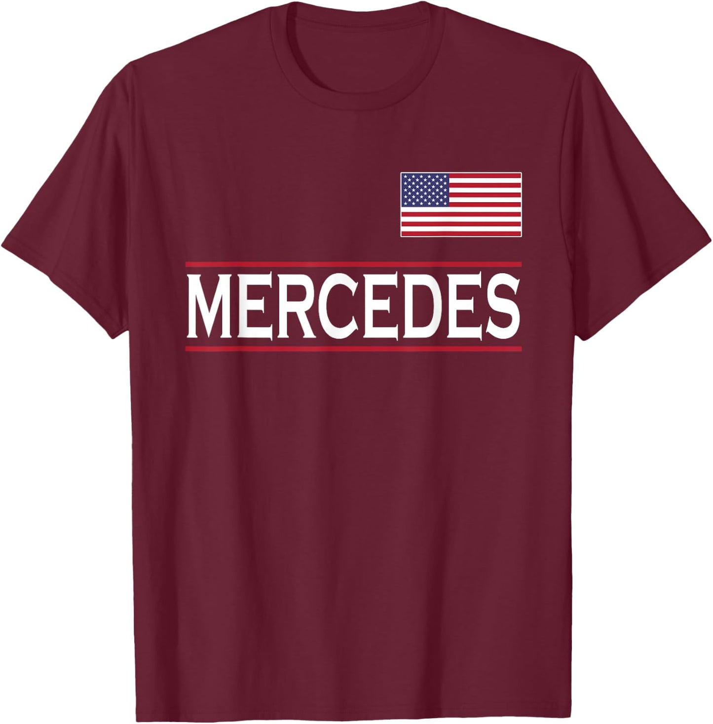 USA American Flag Name Christmas Women Present MERCEDES Personalized Name Funny Birthday Gift T-Shirt - T-Shirt | Maroon