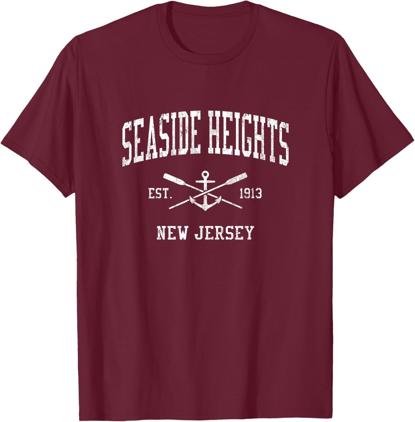 Seaside Heights NJ Vintage Crossed Oars & Boat Anchor Sports T-Shirt - T-Shirt | Maroon