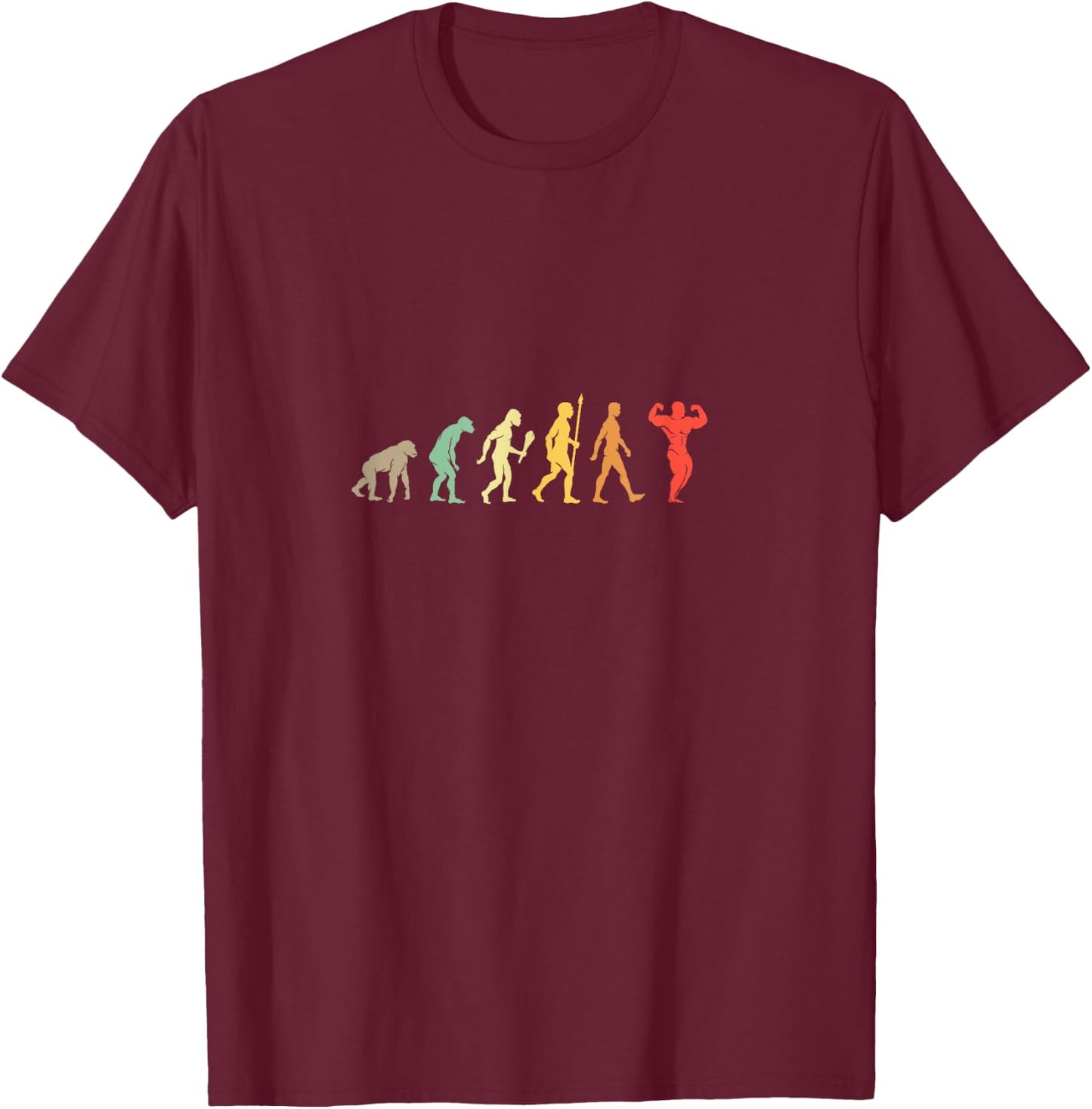 Retro Gym Motivation Gift Funny Bodybuilding Evolution Vintage , Black, Small, Short Sleeve T-Shirt - T-Shirt | Maroon
