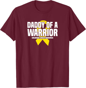 Daddy of a Warrior Yellow Ribbon Childhood Cancer Awareness T-Shirt - T-Shirt | Maroon