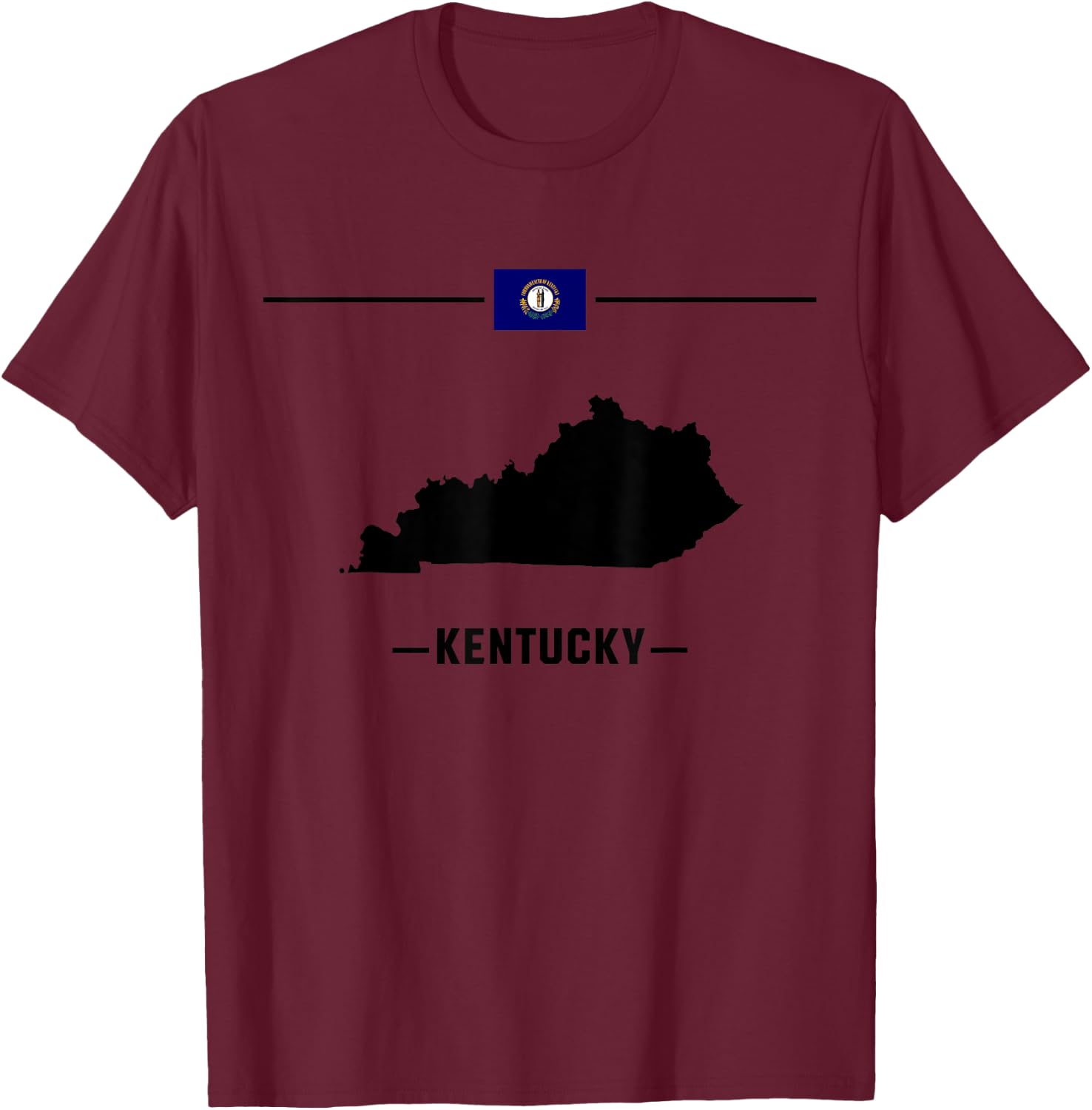 Flag of Kentucky with map and name of Kentucky state T-Shirt - T-Shirt | Maroon
