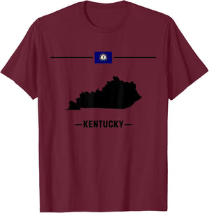 Flag of Kentucky with map and name of Kentucky state T-Shirt - T-Shirt | Maroon